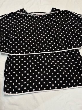 Chico's 1 Black Polka Dot Blouse with White Trim